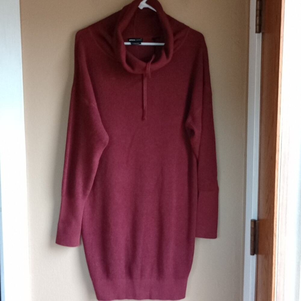 Prana Milano Sweater Dress Waffle Knitted Cowell Neck Burgundy Size S